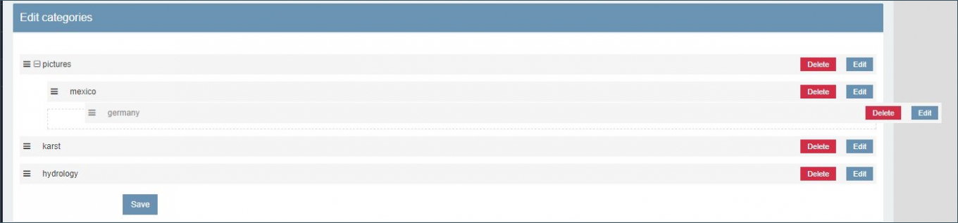 Screenshot: tool to move and rearrange each category with a mouse drag