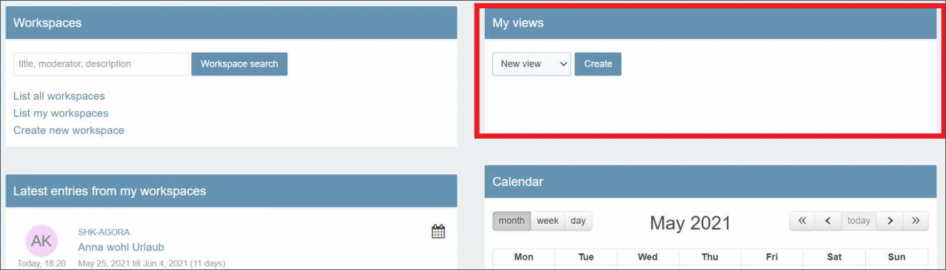 Screenshot: My views section is highlighted 