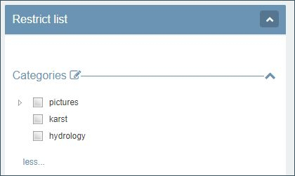 Screenshot: category tree with an overview of all tags